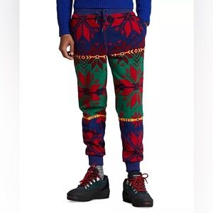 ▪️Polo Ralph Lauren Festive Holiday Red Green Blue Geometric-Print Fleece Jogger